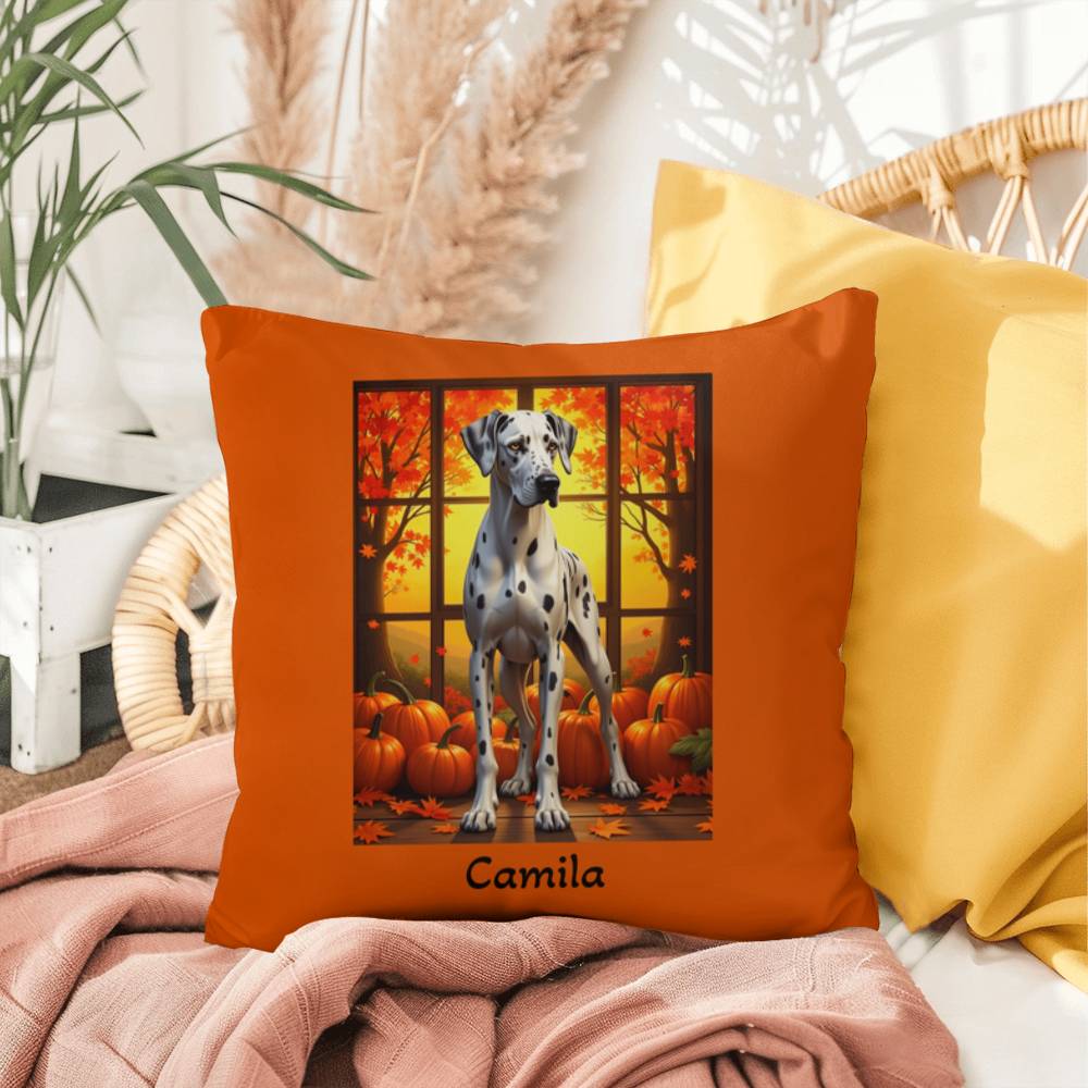 Great Dane (Harlequin) Throw Pillow - Personalized Indoor/Outdoor Dog Cushion, Gentle Giant Gift