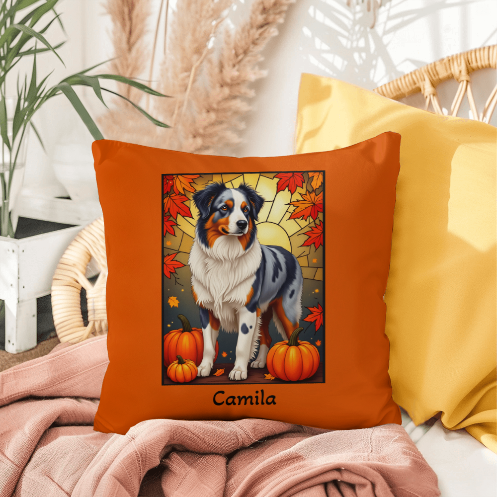 Australian Shepherd Blue Merle Coat Pillow, Personalized Dog Cushion, Indoor Outdoor Aussie Gift
