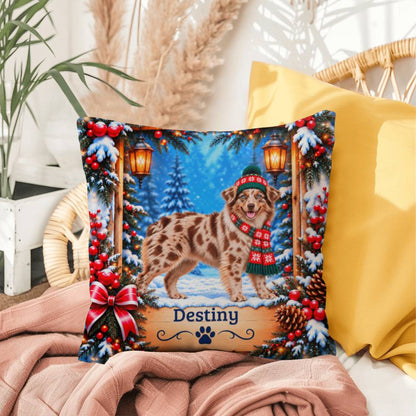 Australian Shepherd (Red Merle Coat) - Personalized Blue-Eyed Aussie Pillow for Cozy Winter Homes
