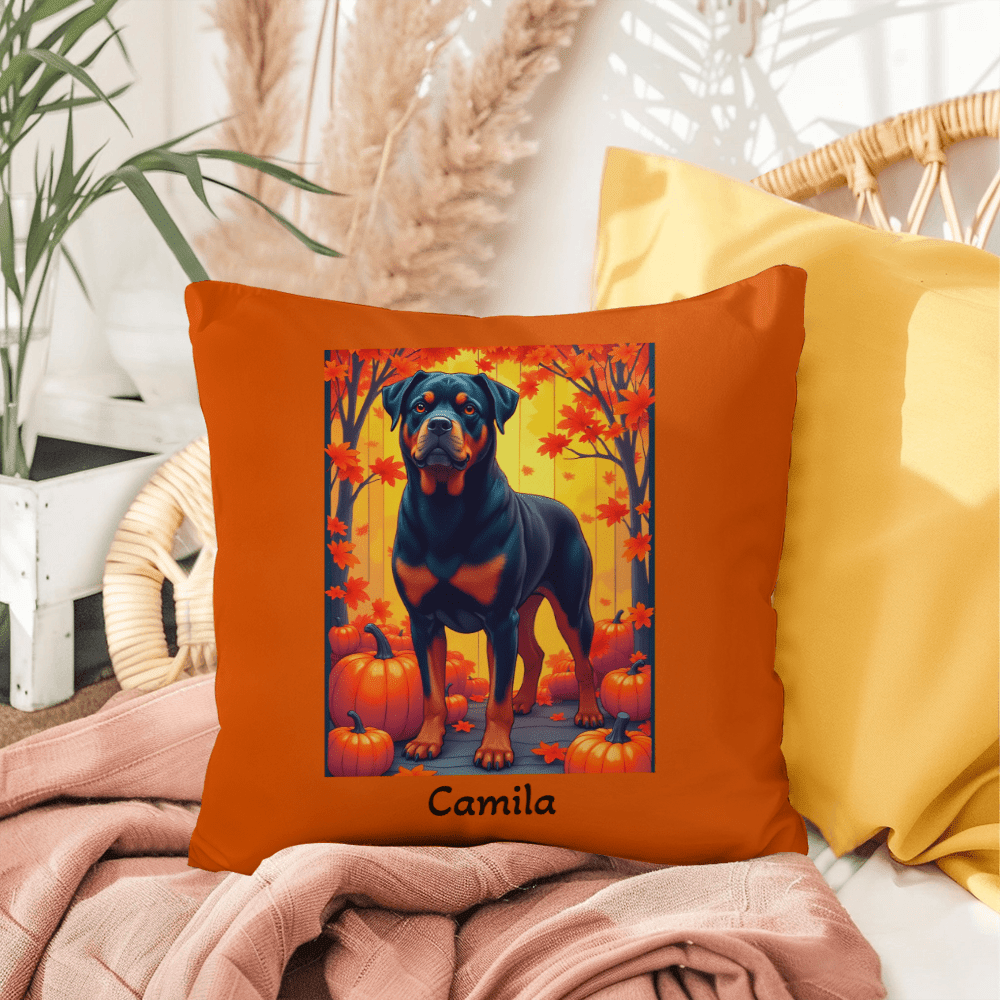 Black and Mahogany Rottweiler pillow, durable indoor outdoor personalized cushion for Rottie fans - MySisterIsASurvivor