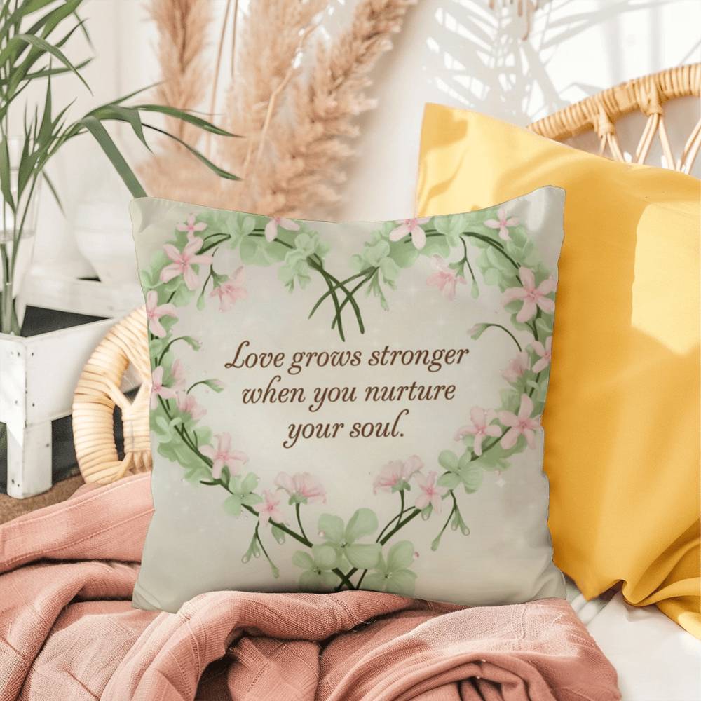 Love Grows Stronger When You Nurture Your Soul: Indoor/Outdoor Pillow Self-Care for Relaxation, Mindfulness & Emotional Wellness