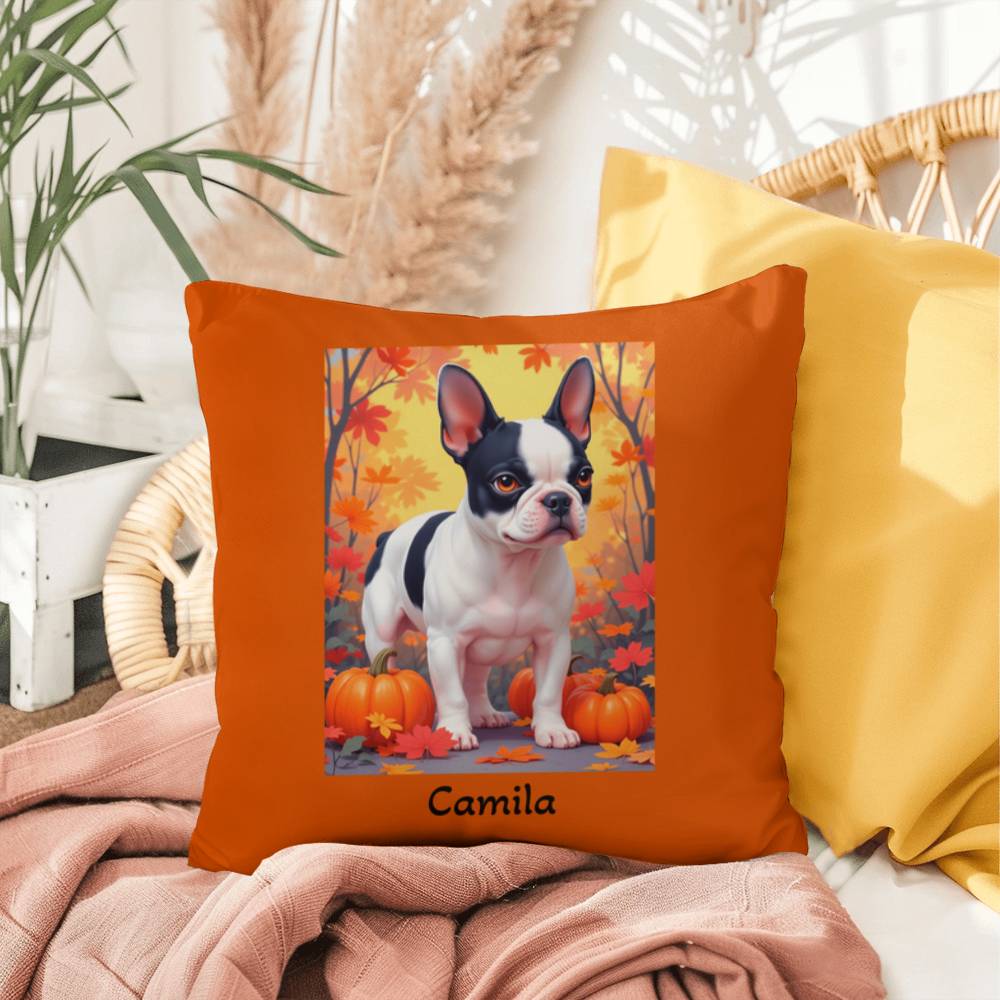 Black Pied French Bulldog pillow, personalized indoor outdoor dog cushion, custom Frenchie decor - MySisterIsASurvivor