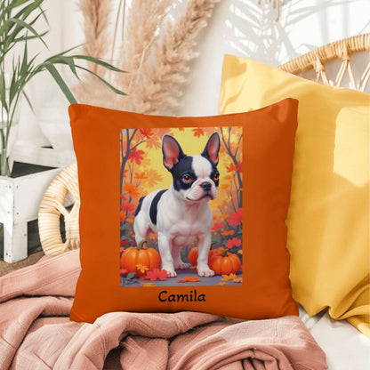Black Pied French Bulldog pillow, personalized indoor outdoor dog cushion, custom Frenchie decor - MySisterIsASurvivor