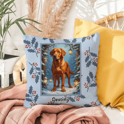 Labrador Retriever Fox Red Pillow - Winter Lab pillow, festive dog home decor, personalized throw accent
