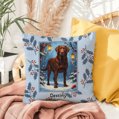 Labrador Retriever Chocolate Pillow - Holiday Labrador pillow, indoor/outdoor dog throw, seasonal accent