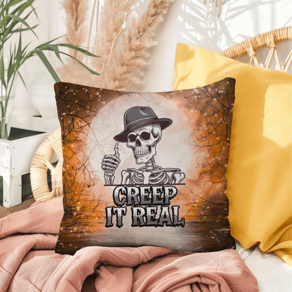 Funny Halloween indoor/outdoor pillow with “Creep It Real” for seasonal humor and décor