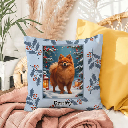 Pomeranian Red Pillow - Winter Pom throw pillow, indoor dog decor, festive home accent