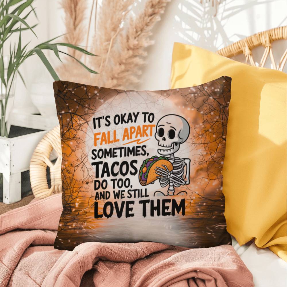 Mental health indoor/outdoor pillow with “It’s Okay To Fall” for self-care and comfort