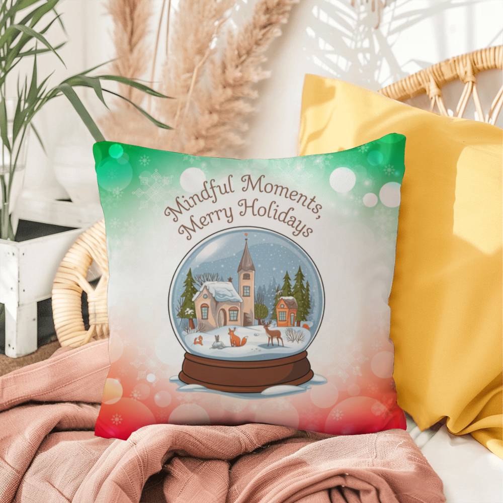Mindful Moments, Merry Holidays Throw Pillow - Christmas self-care wellness decorative pillow