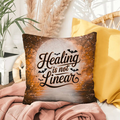 Mental health indoor/outdoor pillow with “Healing Is Not Linear” for self-care and positivity