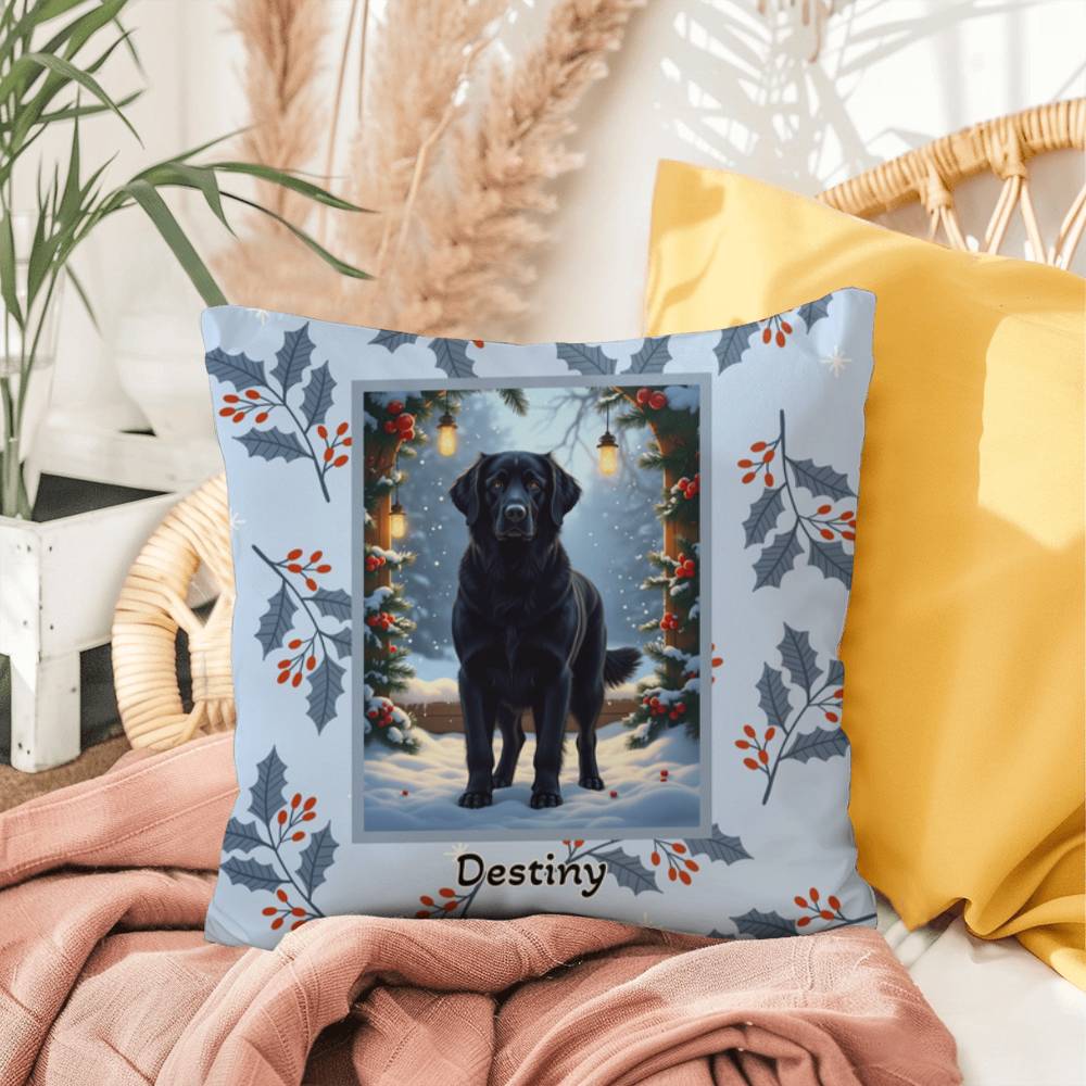 Golden Retriever Black Pillow - Holiday Golden Retriever pillow, indoor winter dog throw, cozy accent