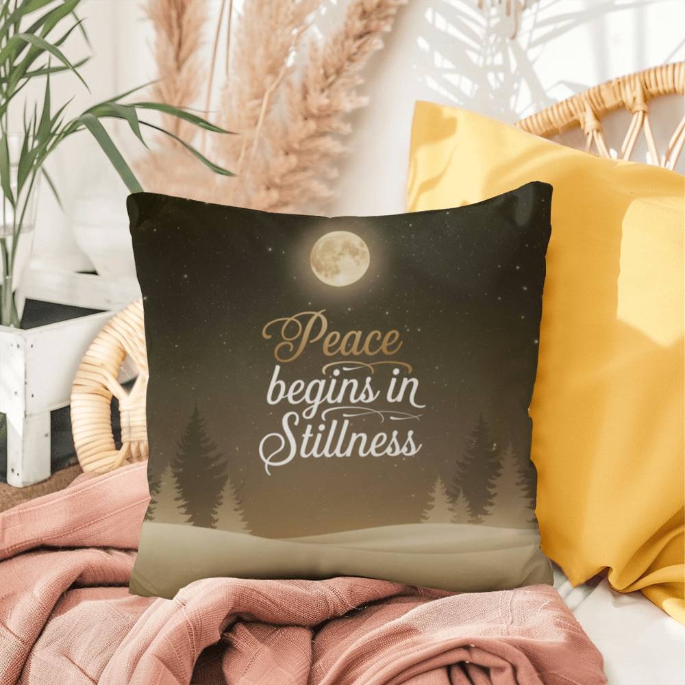 Peace Begins in Stillness Throw Pillow - Mindful Christmas décor for calm and inner peace