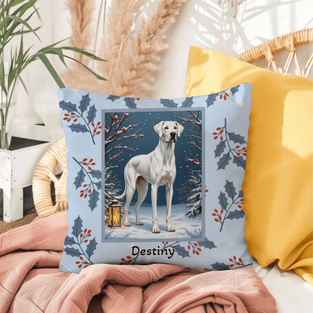 Great Dane White Pillow - Seasonal Great Dane pillow, winter indoor dog throw, home decor accent