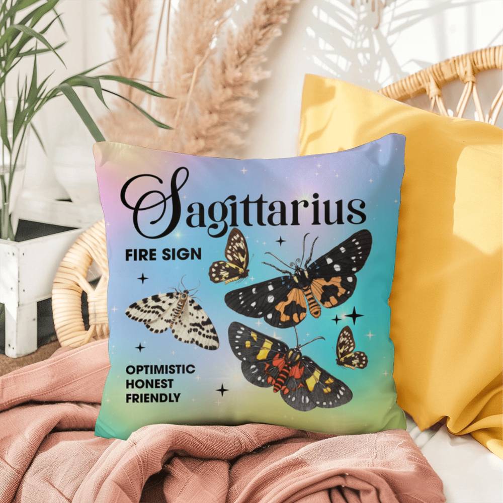 Sagittarius Butterfly Indoor/Outdoor Pillow – Zodiac Astrology Decor, Boho Accent for Home & Patio