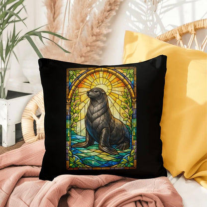 Shop our sea lion stained glass style throw pillow featuring the 20" x 20" style option from MySisterIsASurvivor.