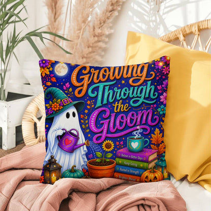 Growing Through The Gloom Halloween Throw Pillow - Trauma Recovery Survivor Gift