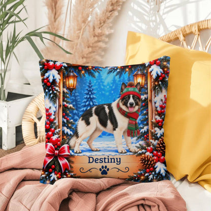 German Shepherd (White & Black Coat) - Personalized Dog Name Pillow, Snowy Winter Home Decor
