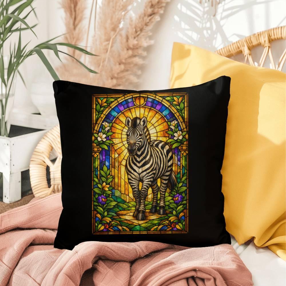 Shop our premium zebra stained glass style throw pillow from MySisterIsASurvivor.