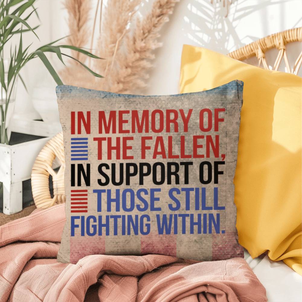 In Memory of the Fallen personalized patriotic pillow for veteran tribute, PTSD awareness, and Memorial Day remembrance