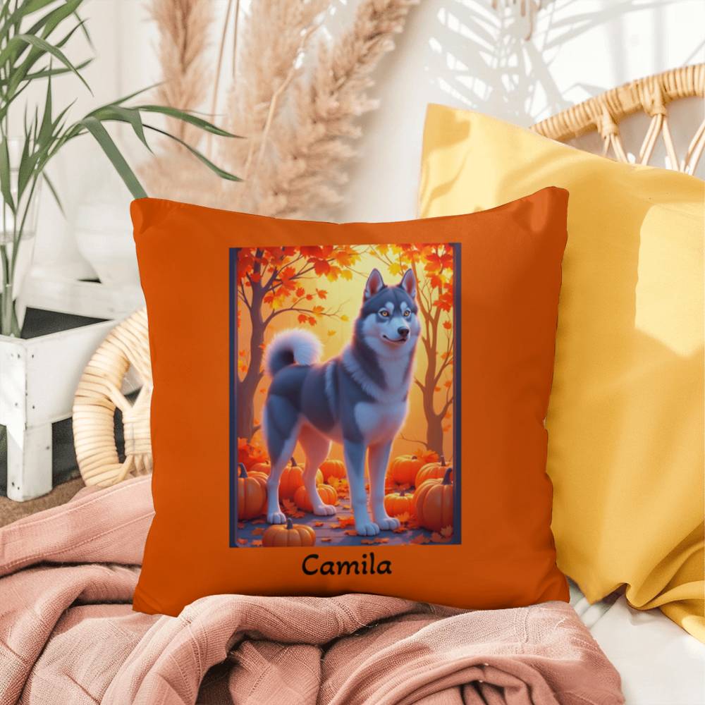 Dark Grey Husky amber eyes pillow, personalized indoor outdoor dog cushion for Husky lovers - MySisterIsASurvivor