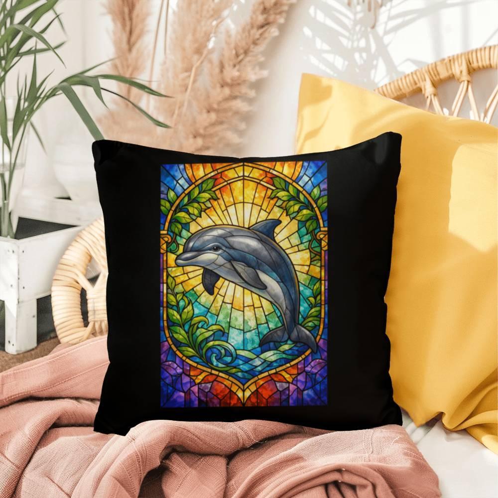Shop our premium dolphin stained glass style throw pillow from MySisterIsASurvivor.