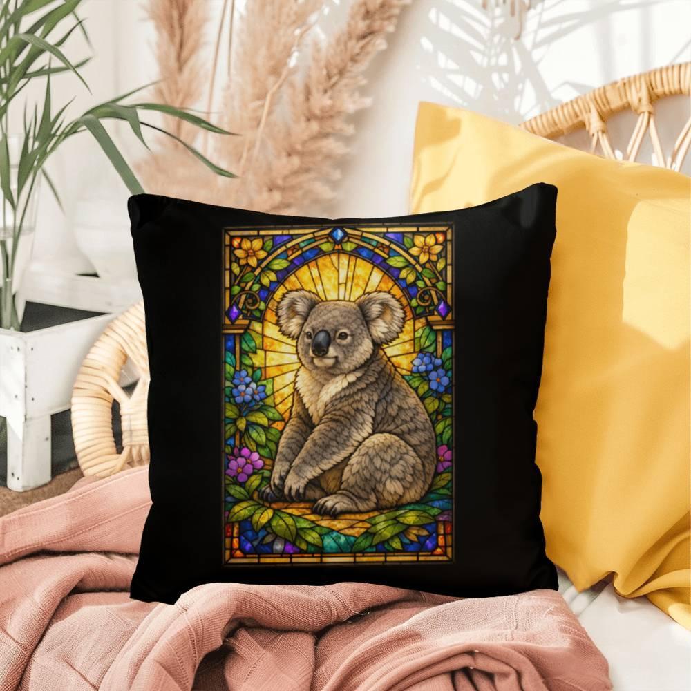 Shop our premium koala stained glass style throw pillow from MySisterIsASurvivor.