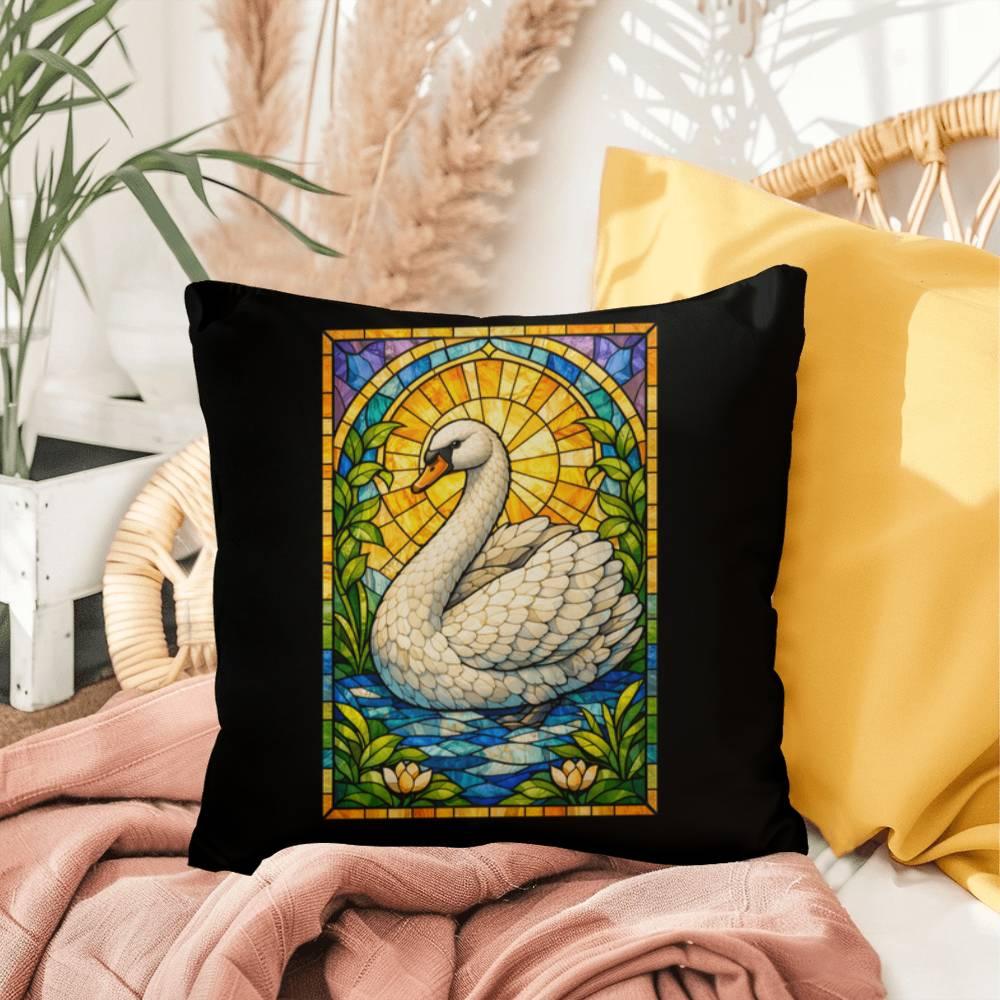 Shop our swan stained glass style throw pillow featuring the 20" x 20" style option from MySisterIsASurvivor.
