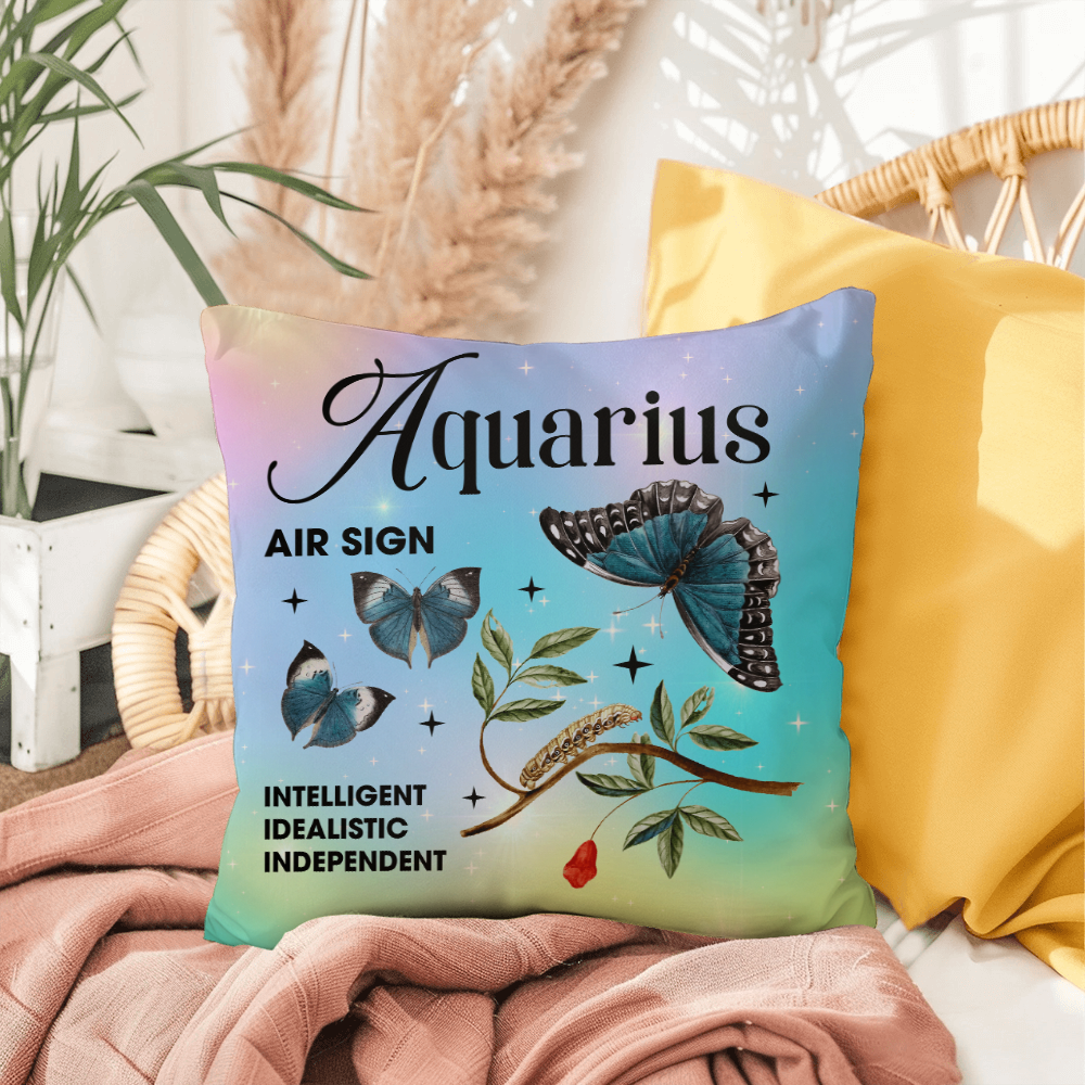 Aquarius Butterfly Indoor/Outdoor Pillow – Zodiac Astrology Decor, Boho Accent for Home & Patio