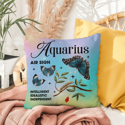Aquarius Butterfly Indoor/Outdoor Pillow – Zodiac Astrology Decor, Boho Accent for Home & Patio