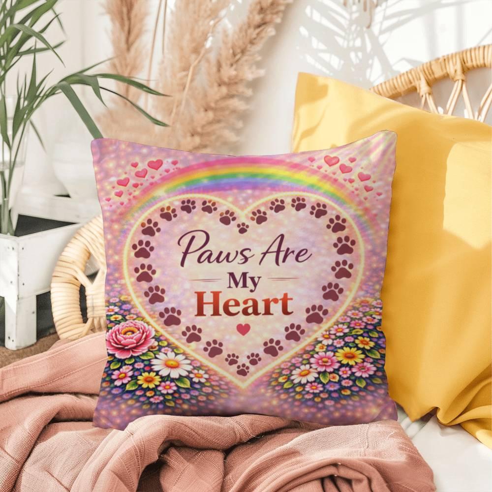 Shop our premium paws are my heart throw pillow from MySisterIsASurvivor.