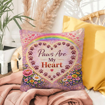 Shop our premium paws are my heart throw pillow from MySisterIsASurvivor.
