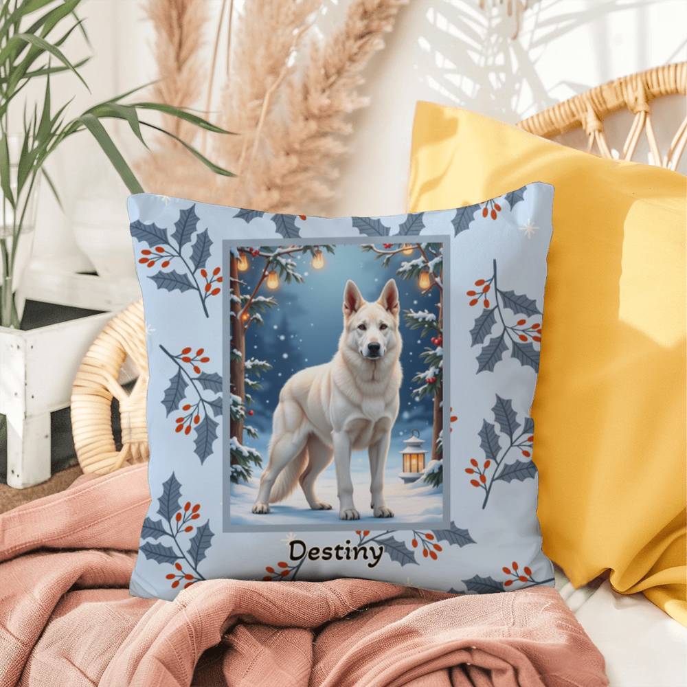 German Shepherd White Pillow - Cozy Shepherd throw pillow, indoor winter dog pillow, personalized accent