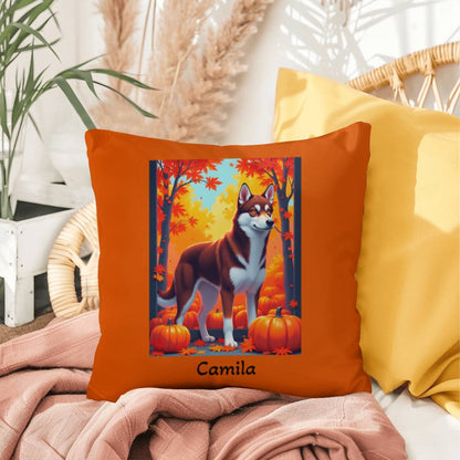 Dark Red and White Husky amber eyes pillow, personalized indoor outdoor dog cushion for Husky fans - MySisterIsASurvivor