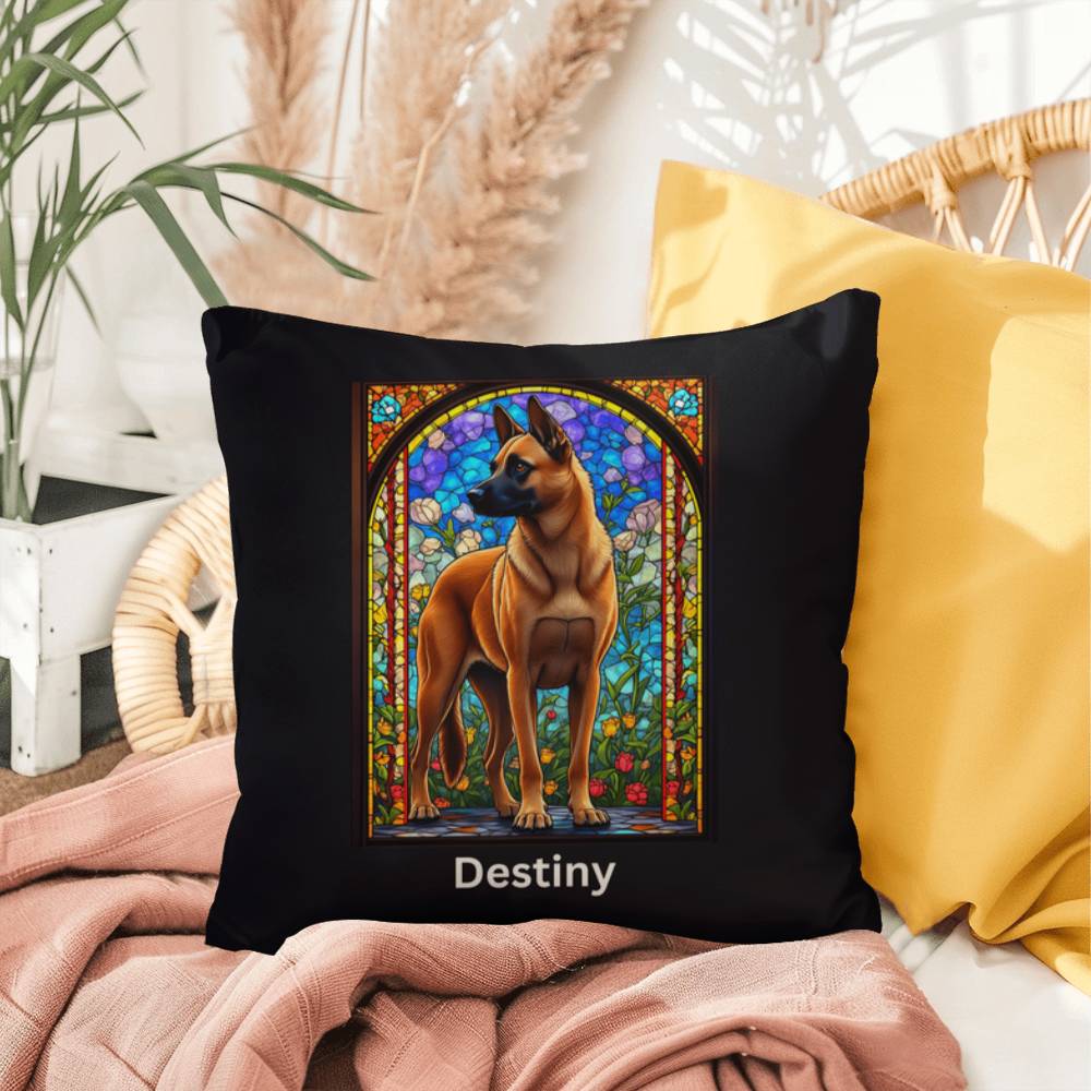 Belgian Malinois (Red) Indoor/Outdoor Pillow - Personalized Stained Glass Dog Tribute & Comfort Gift