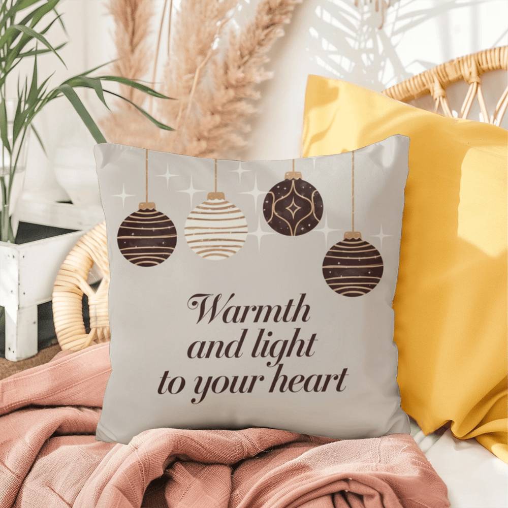 Warmth and Light to Your Heart Throw Pillow - Cozy Christmas pillow for comfort and peace