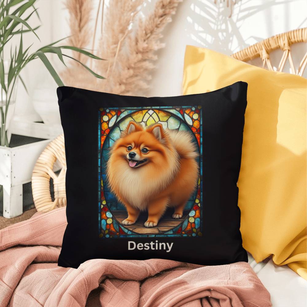 Pomeranian (Red Sable) Indoor/Outdoor Pillow - Personalized Stained Glass Dog Tribute & Comfort Gift