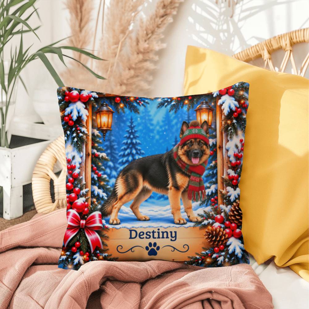 German Shepherd (Blanket Coat) - Personalized Winter Pillow, Custom Name Gift for GSD Owners
