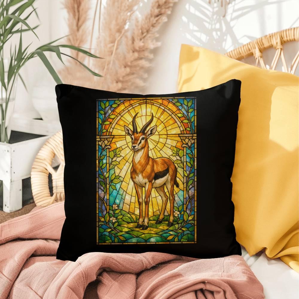 Shop our gazelle stained glass style throw pillow featuring the 20" x 20" style option from MySisterIsASurvivor.