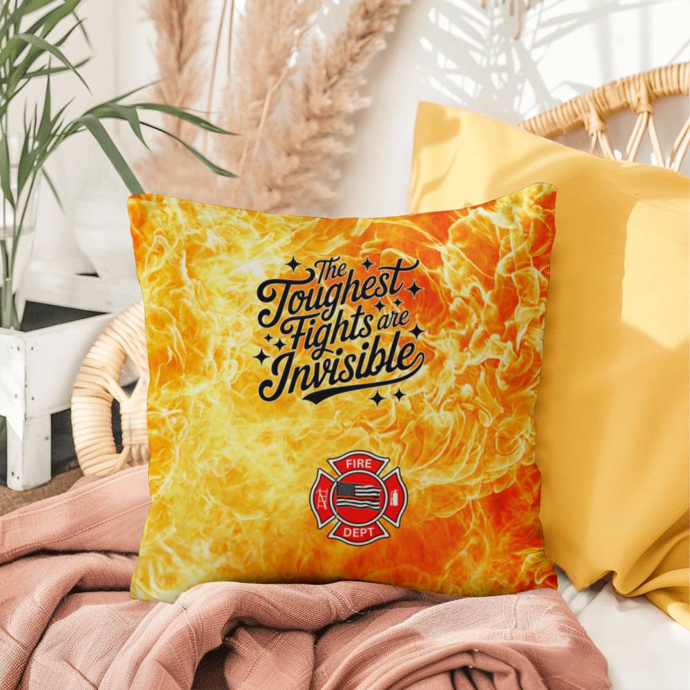 A pillow highlighting the invisible struggles of first responders, offering comfort and promoting mental health awareness.