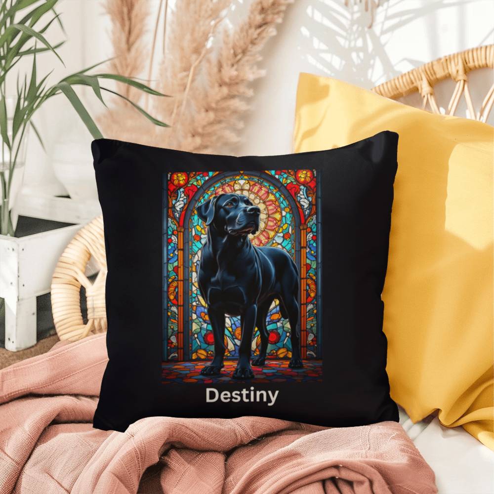 Rottweiler (Black) Indoor/Outdoor Pillow - Personalized Stained Glass Dog Tribute & Comfort Gift
