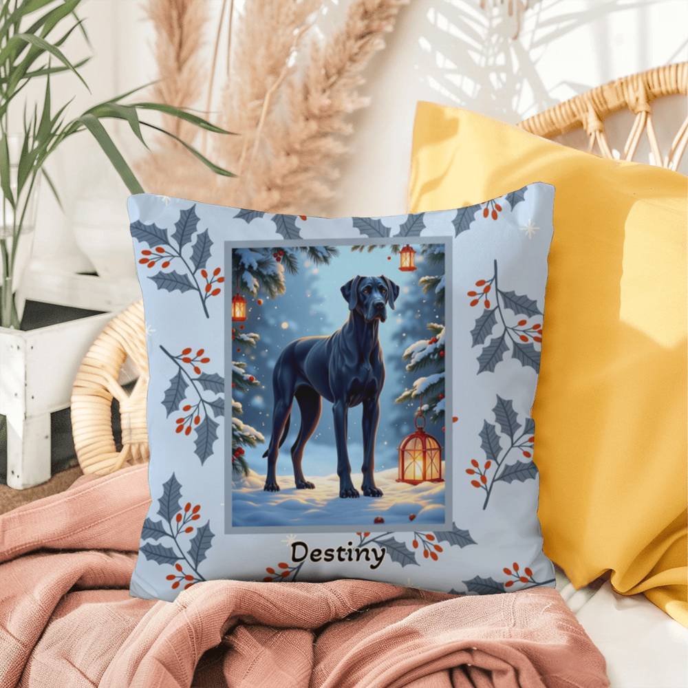 Great Dane Blue Pillow - Holiday Great Dane pillow, indoor winter dog throw, personalized accent
