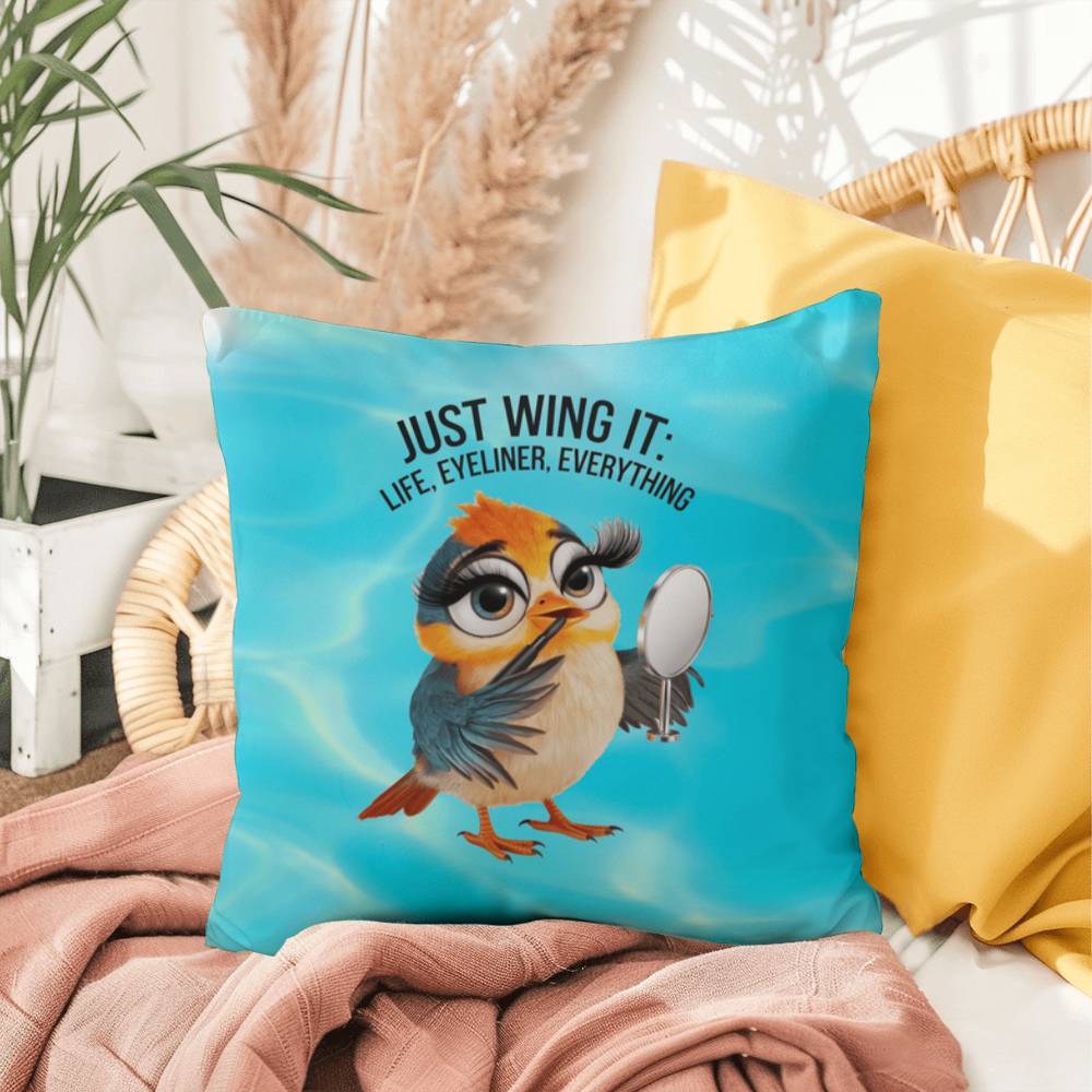 "Just Wing It: Life, Eyeliner, Everything" funny mental health mug, personalized coffee cup with affirmations for anxiety relief.