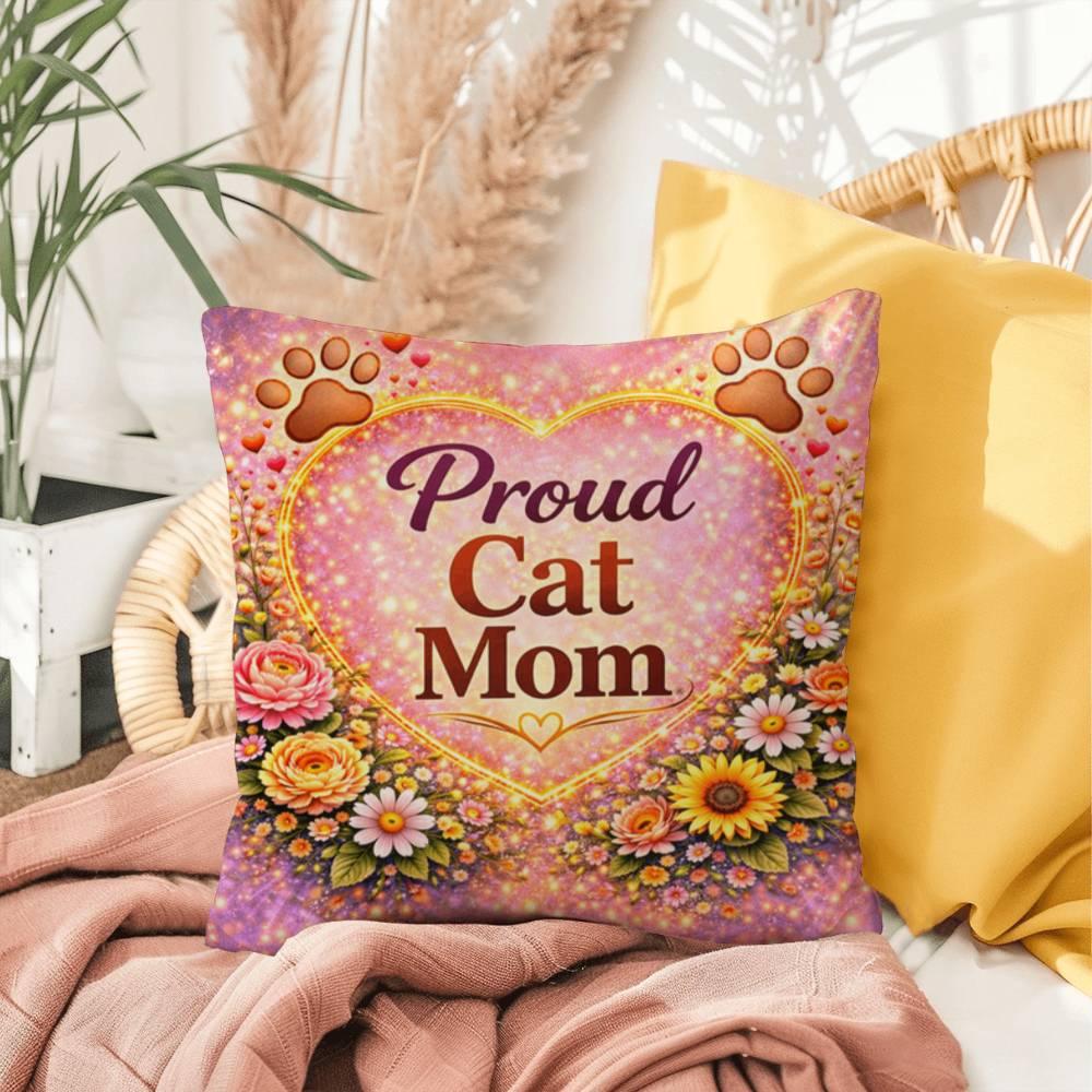 Shop our premium proud cat mom throw pillow from MySisterIsASurvivor.