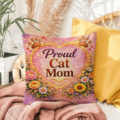 Shop our premium proud cat mom throw pillow from MySisterIsASurvivor.