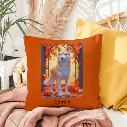 Light Red Husky blue eyes pillow, custom indoor outdoor dog cushion, pet owner patio decor - MySisterIsASurvivor