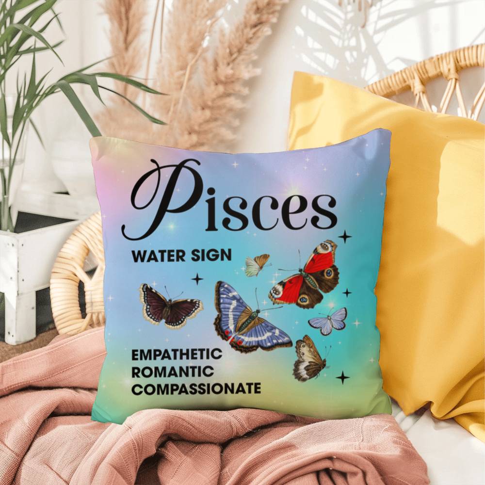 Pisces Butterfly Indoor/Outdoor Pillow – Zodiac Astrology Decor, Boho Accent for Home & Patio