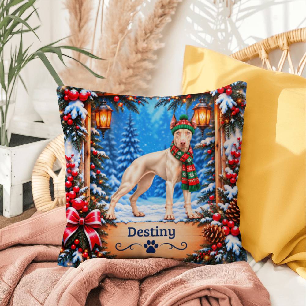 Doberman (White Coat) - Personalized Woodland Accent Pillow, Custom Name Gift for Dog Lovers