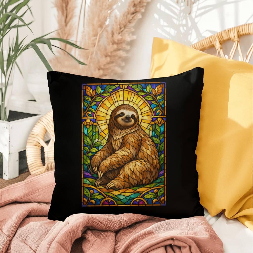 Shop our sloth stained glass style throw pillow featuring the 20" x 20" style option from MySisterIsASurvivor.