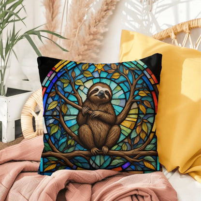 Sloth stained glass throw pillow, jungle animal decor, indoor outdoor cozy home accent