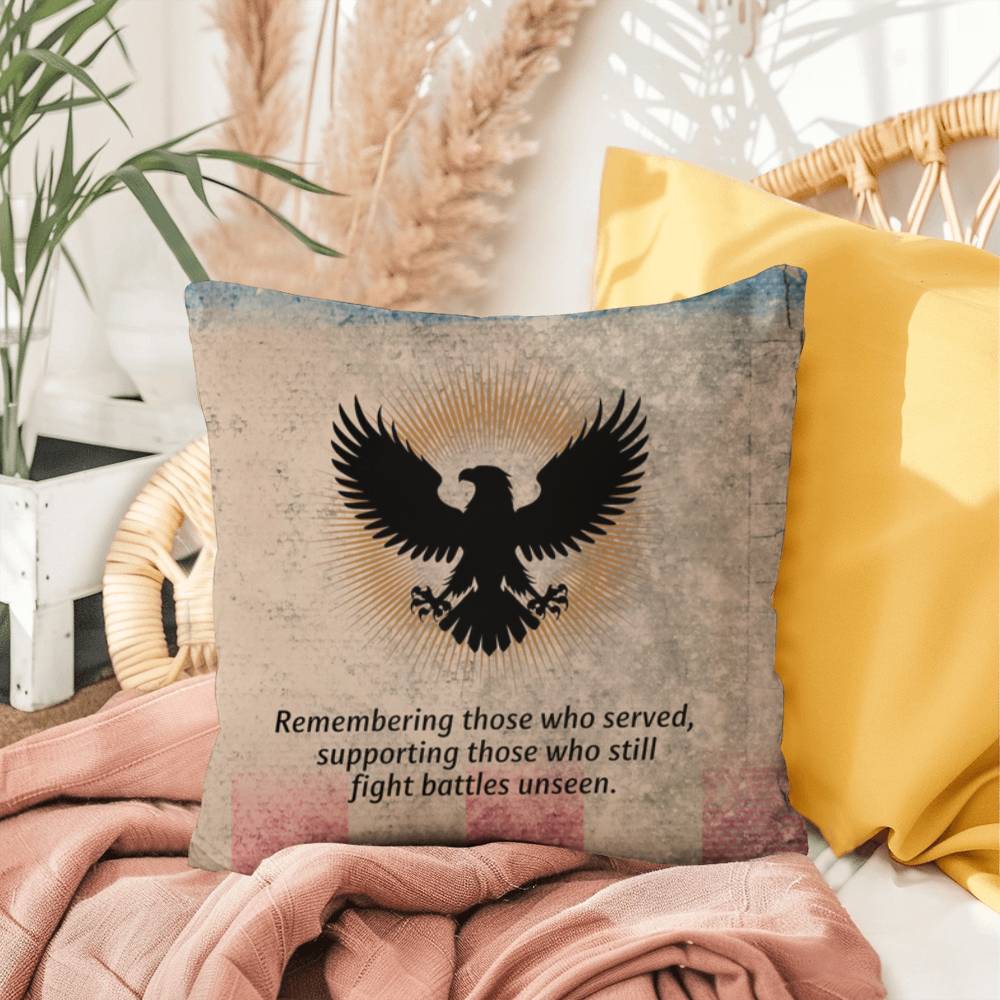 Remembering Those Who Served Indoor/Outdoor Pillow: Resilient Comfort - Mental Health & Memorial Tribute